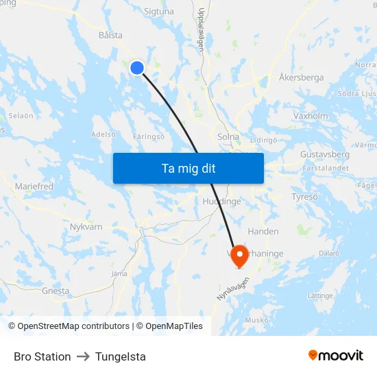Bro Station to Tungelsta map