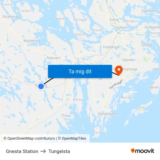 Gnesta Station to Tungelsta map