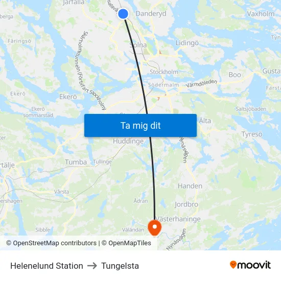 Helenelund Station to Tungelsta map