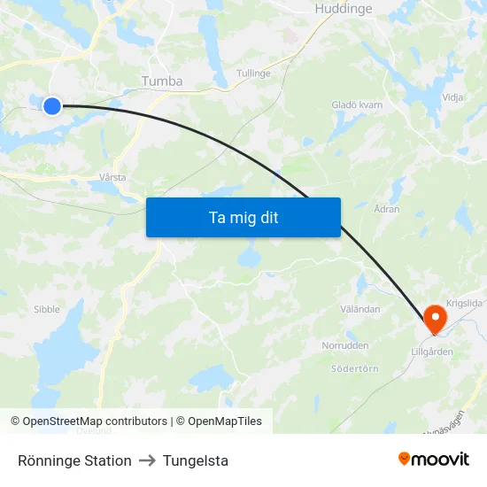 Rönninge Station to Tungelsta map