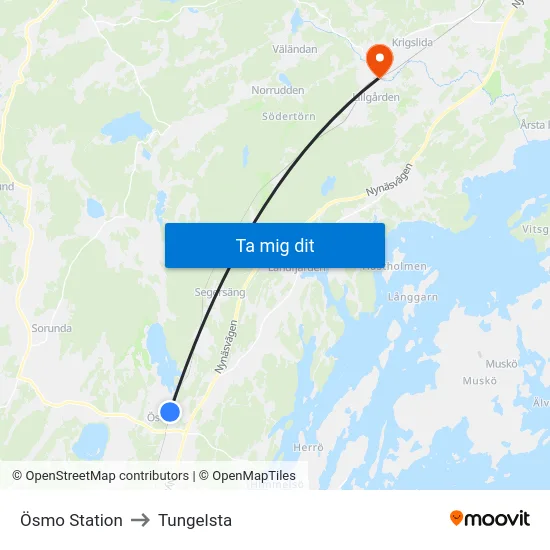 Ösmo Station to Tungelsta map