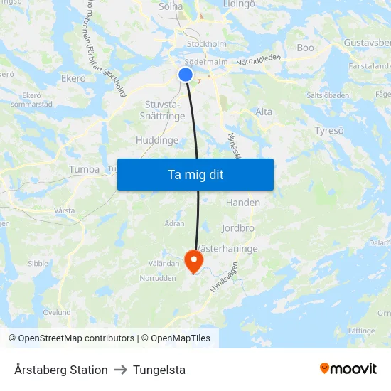 Årstaberg Station to Tungelsta map