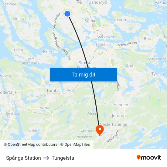 Spånga Station to Tungelsta map