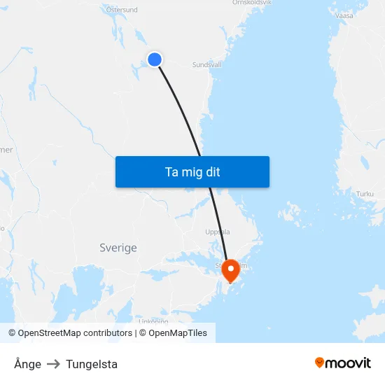 Ånge to Tungelsta map