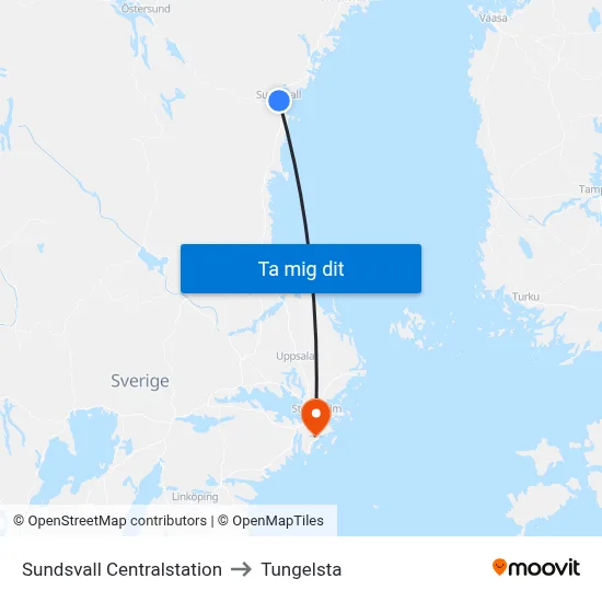 Sundsvall Centralstation to Tungelsta map