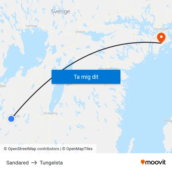 Sandared to Tungelsta map