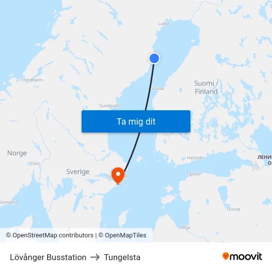 Lövånger Busstation to Tungelsta map