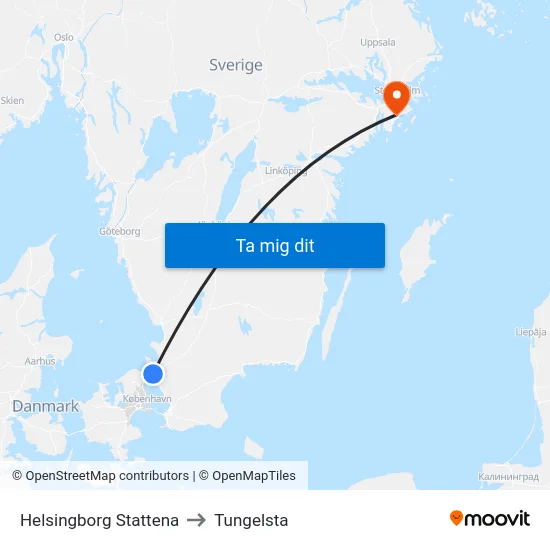 Helsingborg Stattena to Tungelsta map