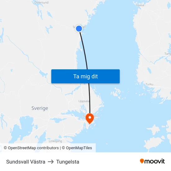 Sundsvall Västra to Tungelsta map