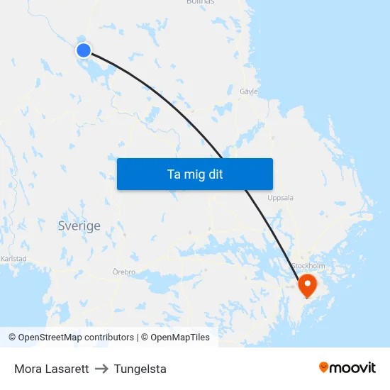 Mora Lasarett to Tungelsta map