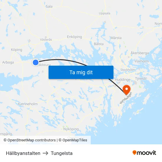 Hällbyanstalten to Tungelsta map