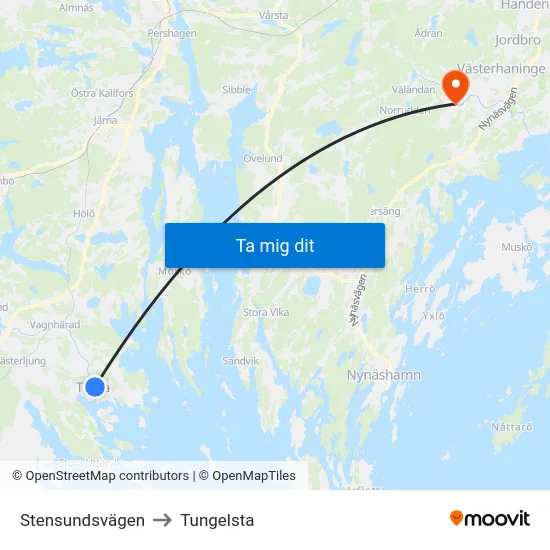 Stensundsvägen to Tungelsta map