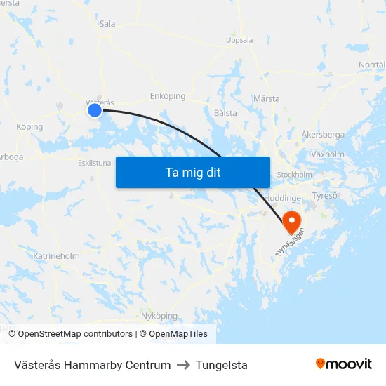 Västerås Hammarby Centrum to Tungelsta map