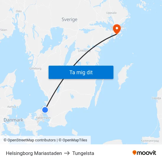 Helsingborg Mariastaden to Tungelsta map