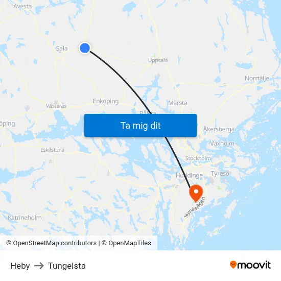 Heby to Tungelsta map