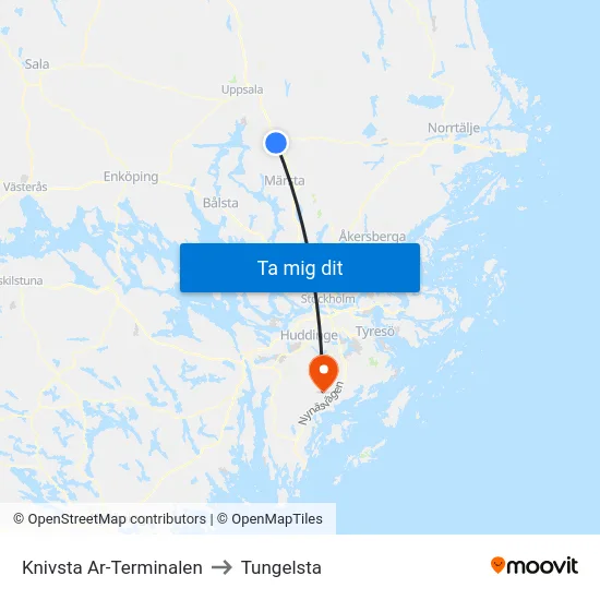 Knivsta Ar-Terminalen to Tungelsta map