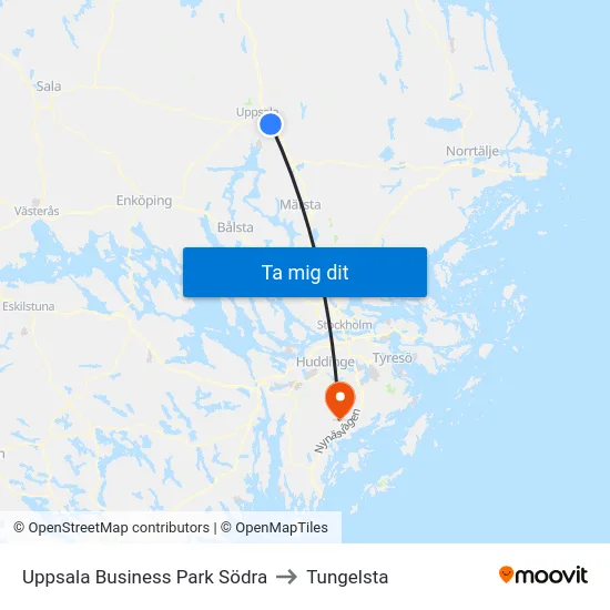 Uppsala Business Park Södra to Tungelsta map