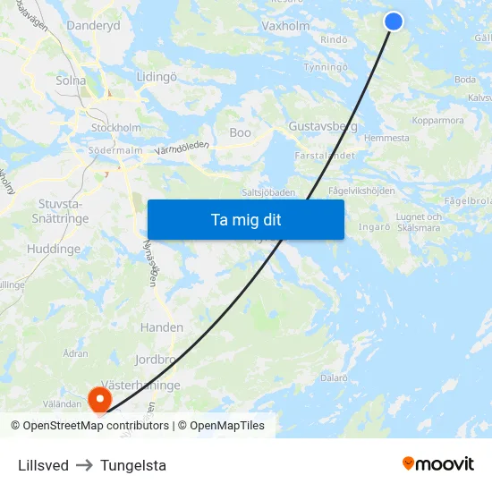 Lillsved to Tungelsta map