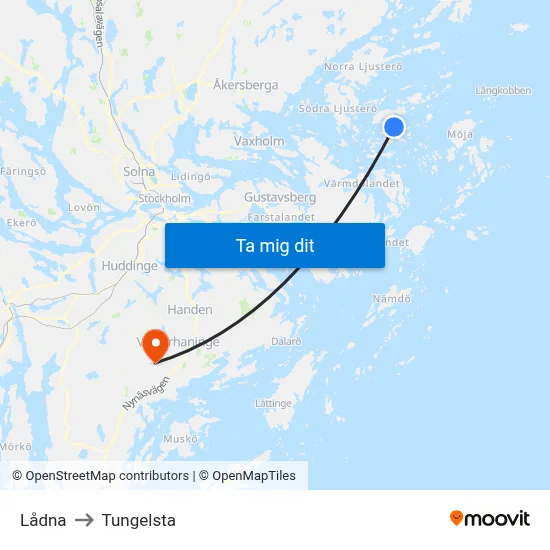 Lådna to Tungelsta map