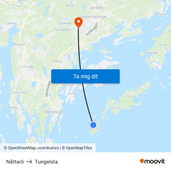 Nåttarö to Tungelsta map