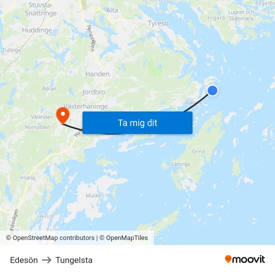 Edesön to Tungelsta map
