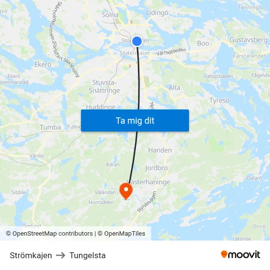 Strömkajen to Tungelsta map