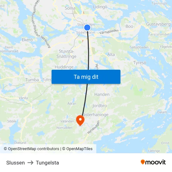 Slussen to Tungelsta map