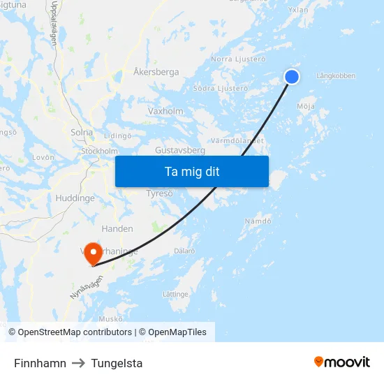 Finnhamn to Tungelsta map
