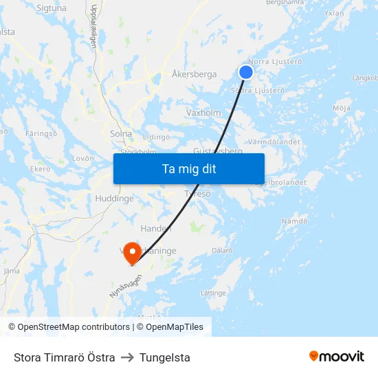 Stora Timrarö Östra to Tungelsta map