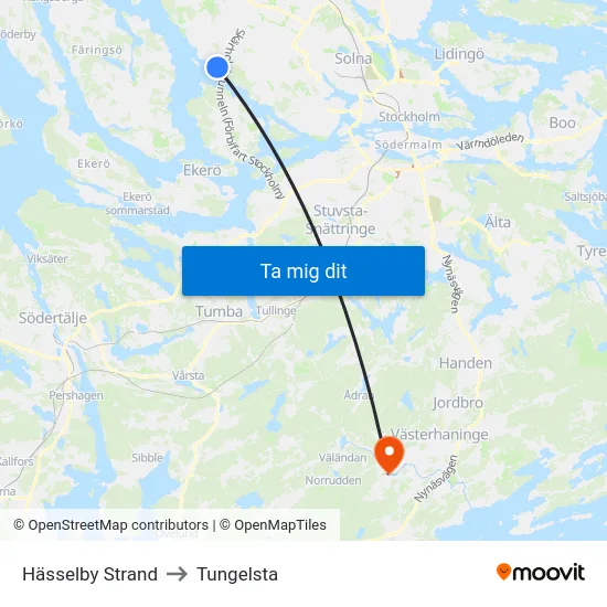 Hässelby Strand to Tungelsta map