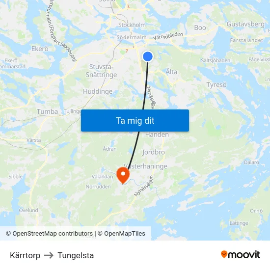 Kärrtorp to Tungelsta map