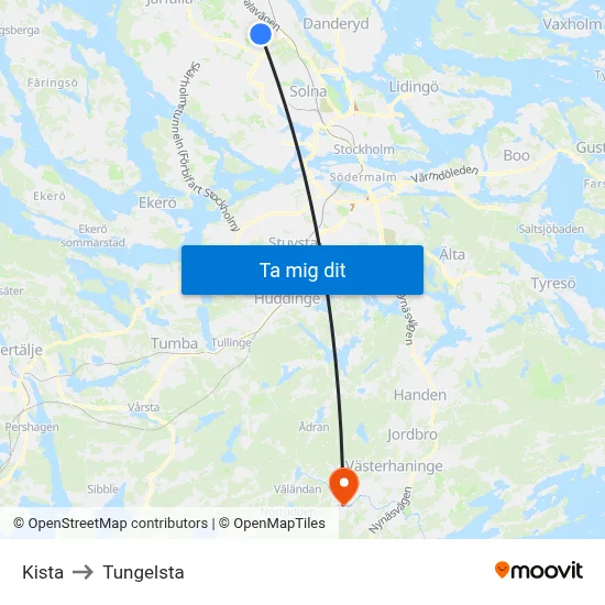 Kista to Tungelsta map