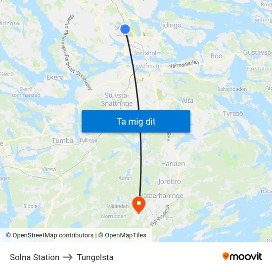 Solna Station to Tungelsta map
