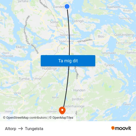 Altorp to Tungelsta map