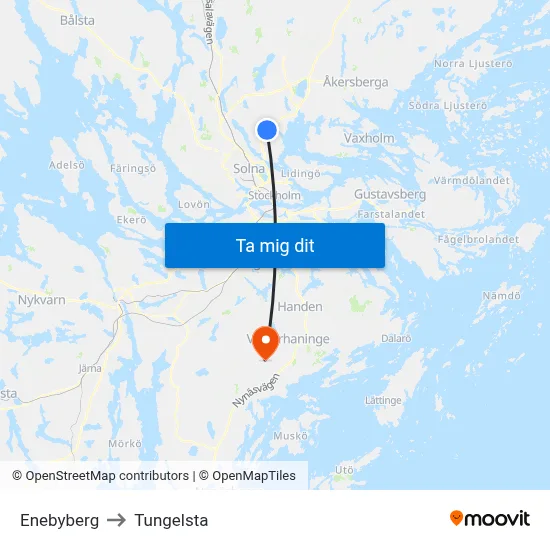 Enebyberg to Tungelsta map