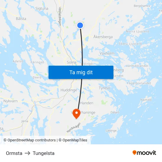 Ormsta to Tungelsta map