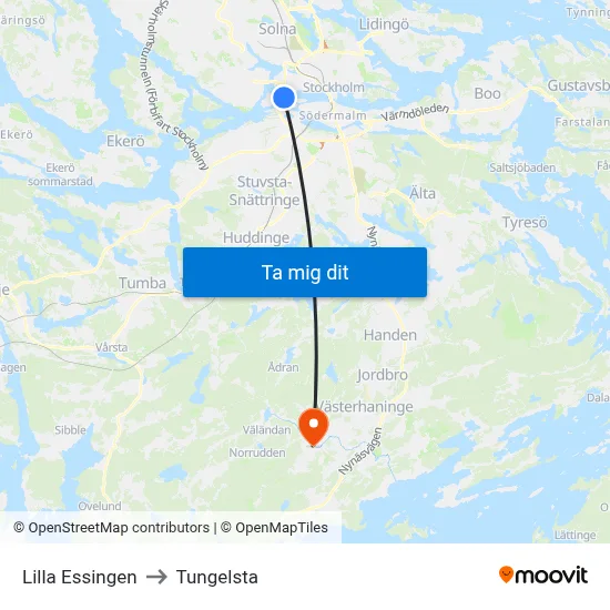 Lilla Essingen to Tungelsta map