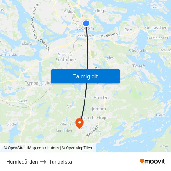 Humlegården to Tungelsta map