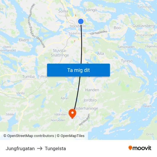 Jungfrugatan to Tungelsta map