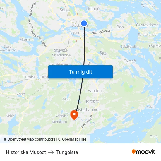 Historiska Museet to Tungelsta map
