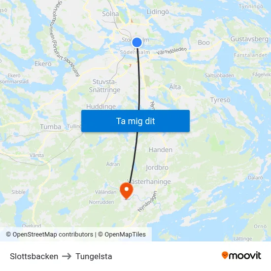 Slottsbacken to Tungelsta map