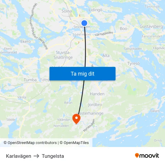 Karlavägen to Tungelsta map
