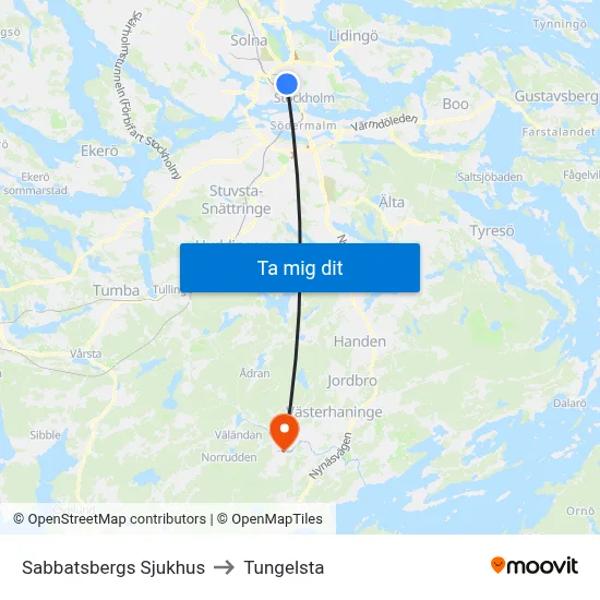 Sabbatsbergs Sjukhus to Tungelsta map