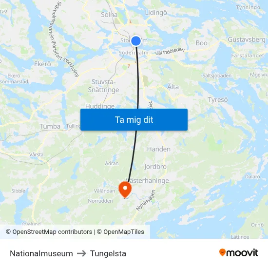 Nationalmuseum to Tungelsta map