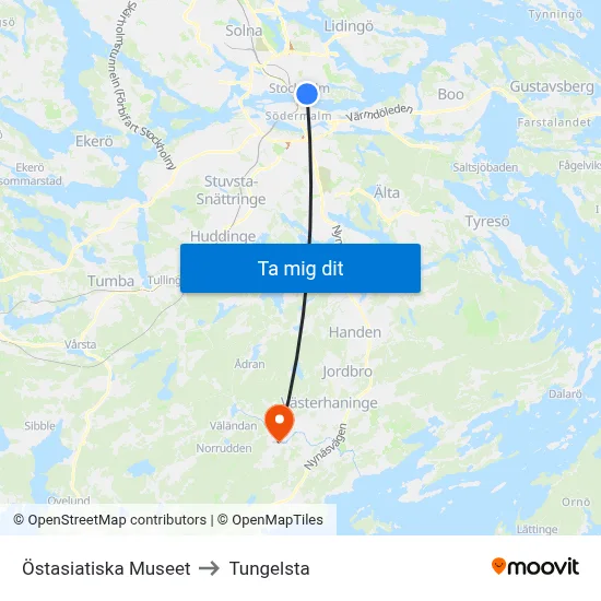 Östasiatiska Museet to Tungelsta map