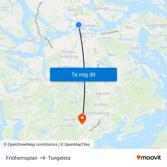 Fridhemsplan to Tungelsta map