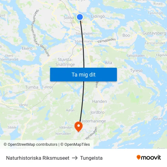 Naturhistoriska Riksmuseet to Tungelsta map