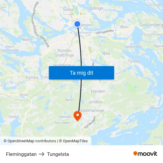 Fleminggatan to Tungelsta map