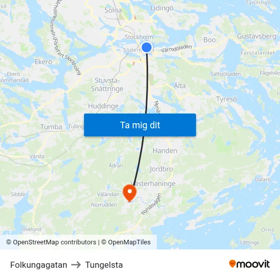 Folkungagatan to Tungelsta map