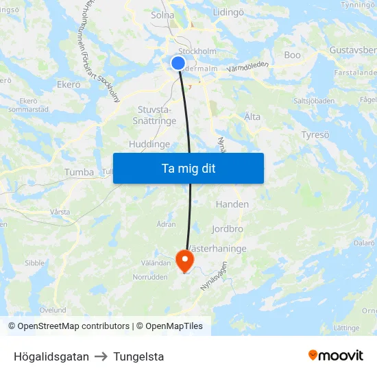 Högalidsgatan to Tungelsta map